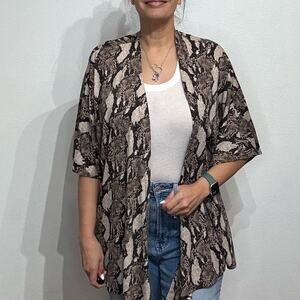 Chico's Tan Snake Print Open Front Cardigan Sz 3/XL